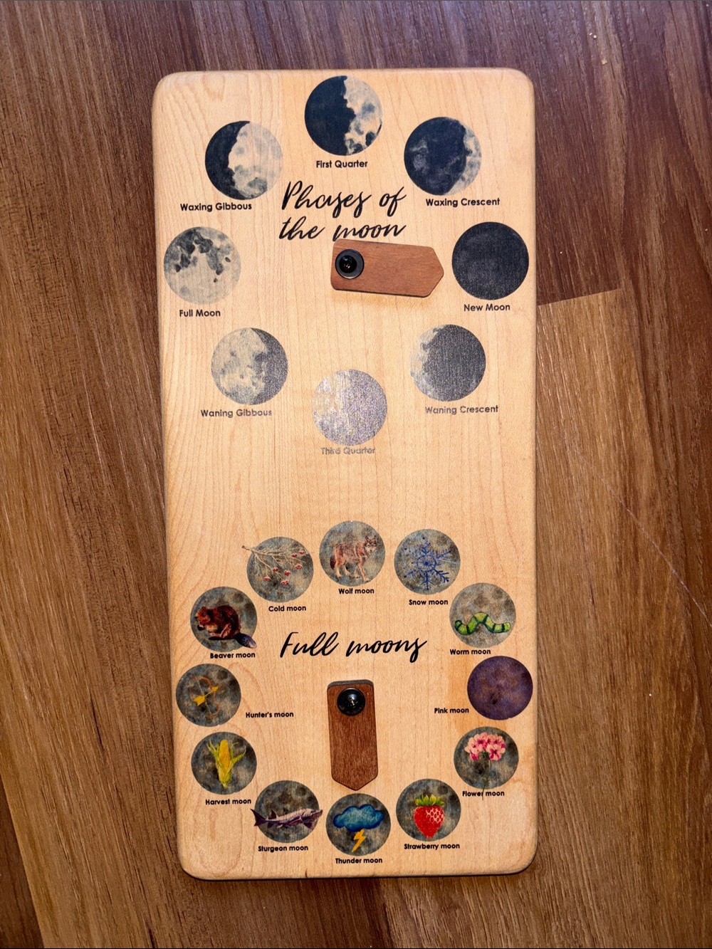 Wooden Moon Phase & Full Moon Display Board - Natural Wood